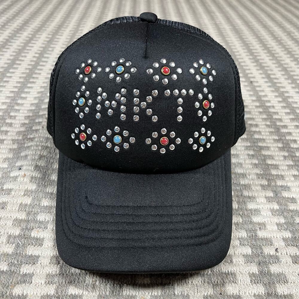Market Studios Studded‎ Logo Trucker SnapBack Hat Black Mesh Back New NWT